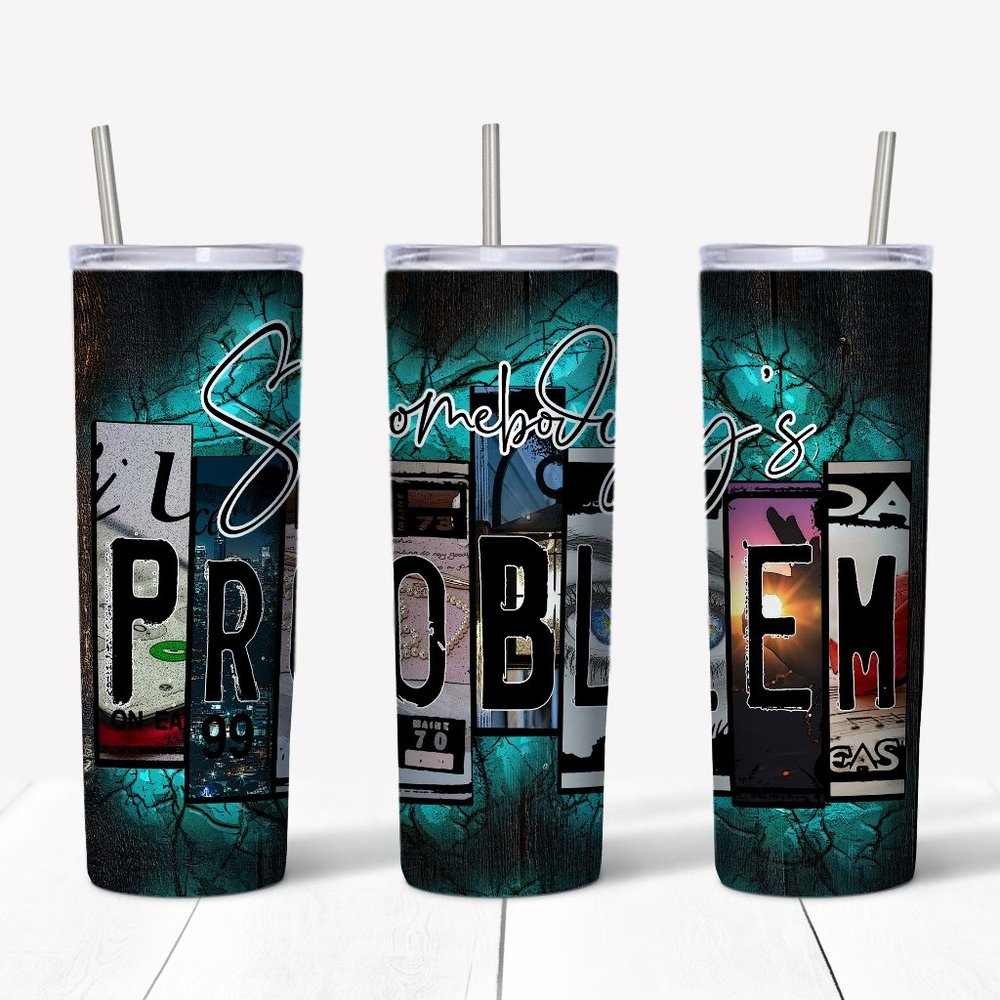 Somebodys problem license plate design 20 oz stainless double wall tumbler